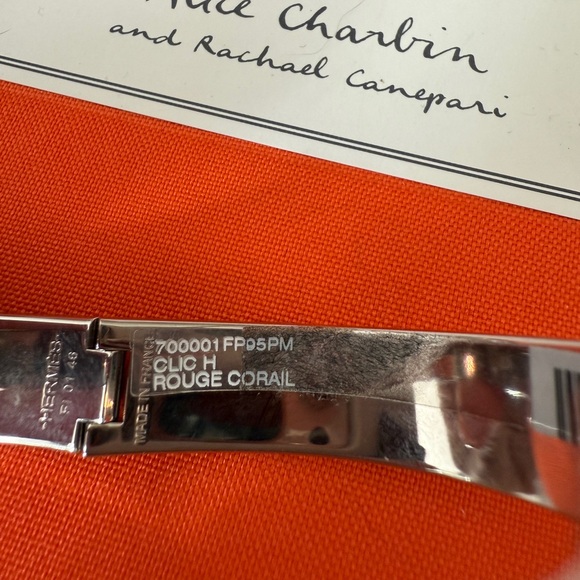 Hermes Clic H Clac Rouge Corail Coral Enamel Palladium Plated Bracelet PM New - Picture 6 of 13
